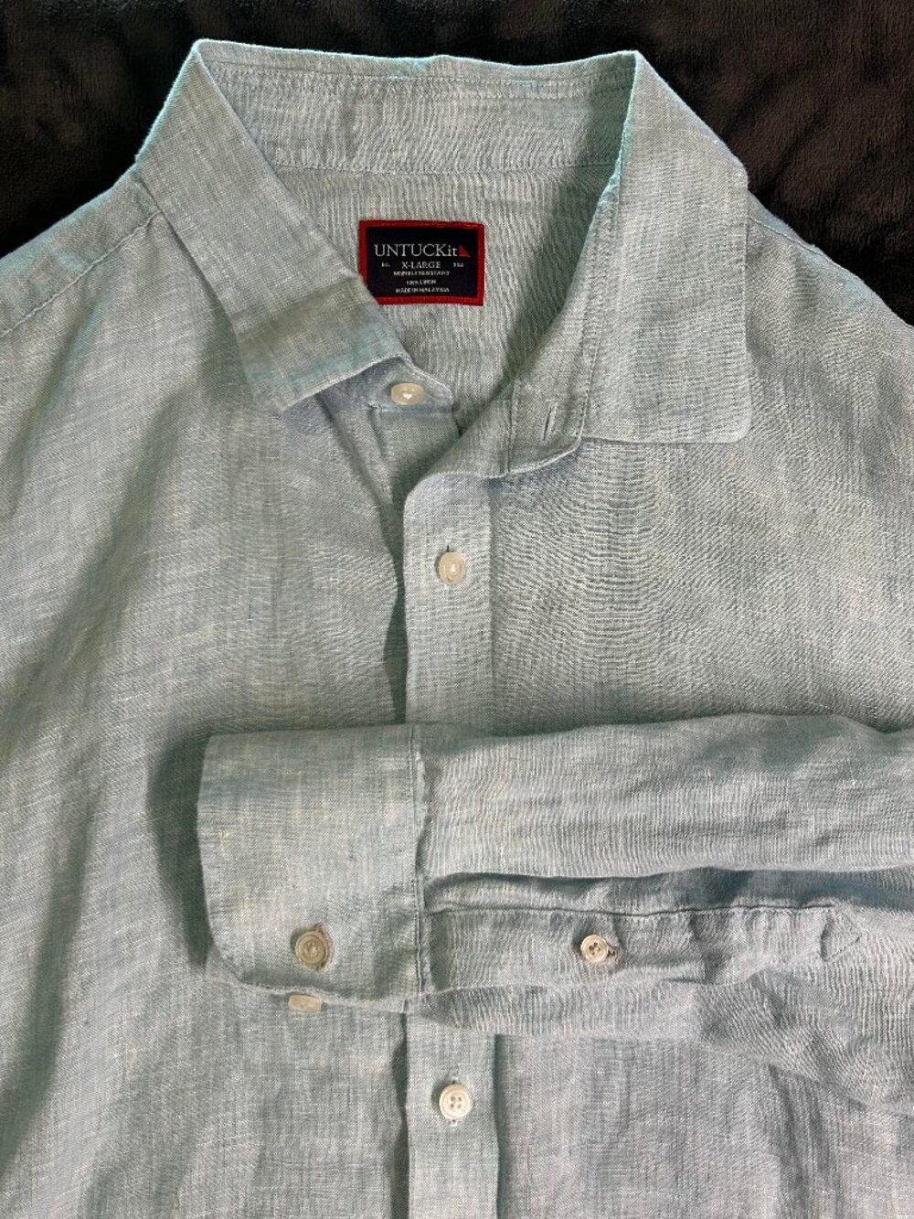 Untuckit Wrinkle Resistant Linen Shirt Men’S Xl Light Blue Long Sleeve